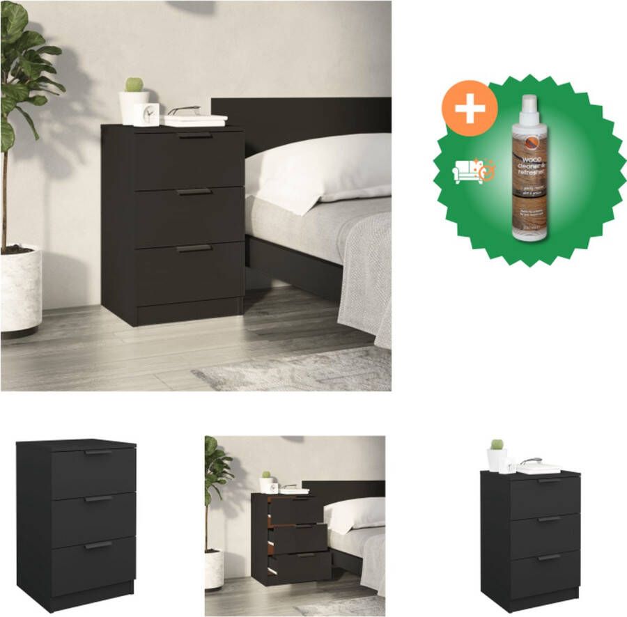 VidaXL Nachtkastje Zwarte bewerkt houten bijzetkast met 3 lades Afmetingen 40x36x65 cm Kast Inclusief Houtreiniger en verfrisser