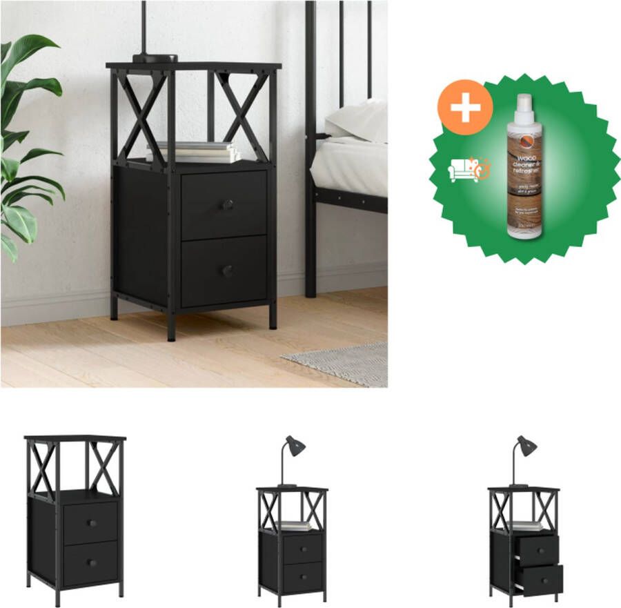 VidaXL nachtkastje zwarte bewerkt houten en ijzeren 34x35.5x70 cm verstelbare poten Kast Inclusief Houtreiniger en verfrisser