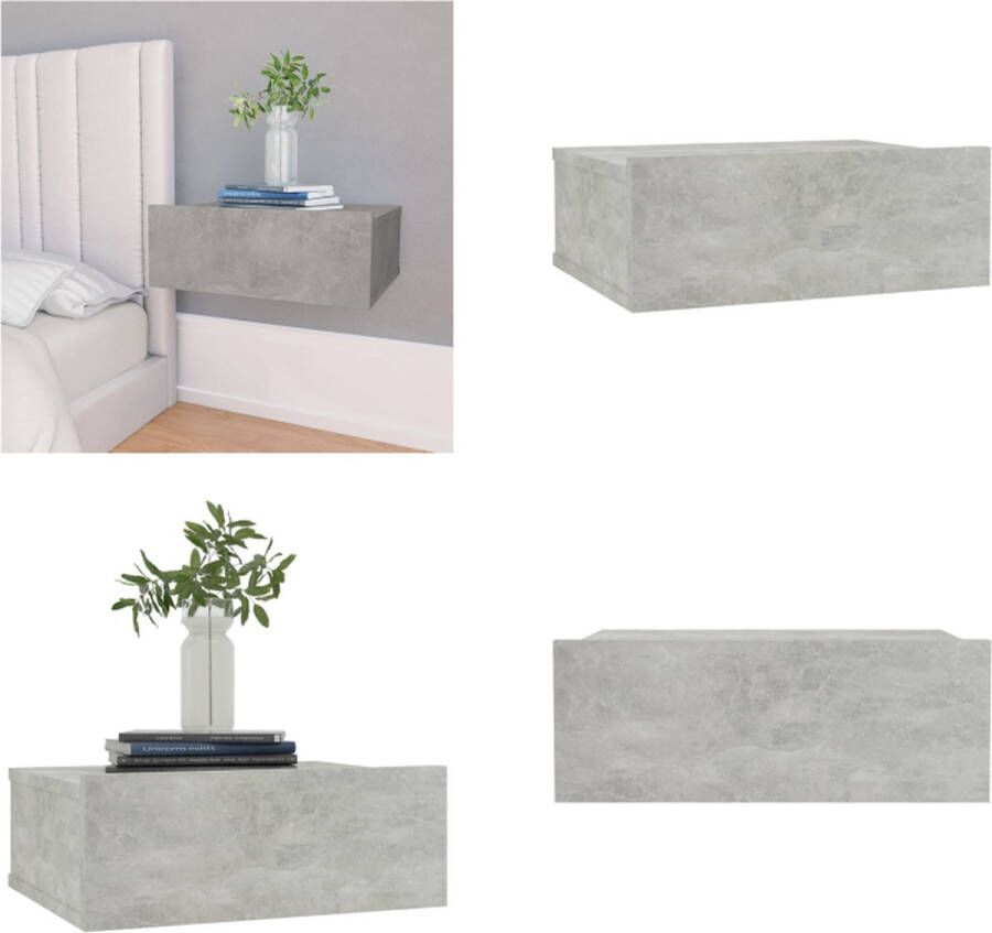 VidaXL Nachtkastje zwevend 40x30x15 cm bewerkt hout betongrijs Zwevend Nachtkastje Zwevende Nachtkastjes Wandgemonteerd Nachtkastje Wandgemonteerd Nachtkastjes