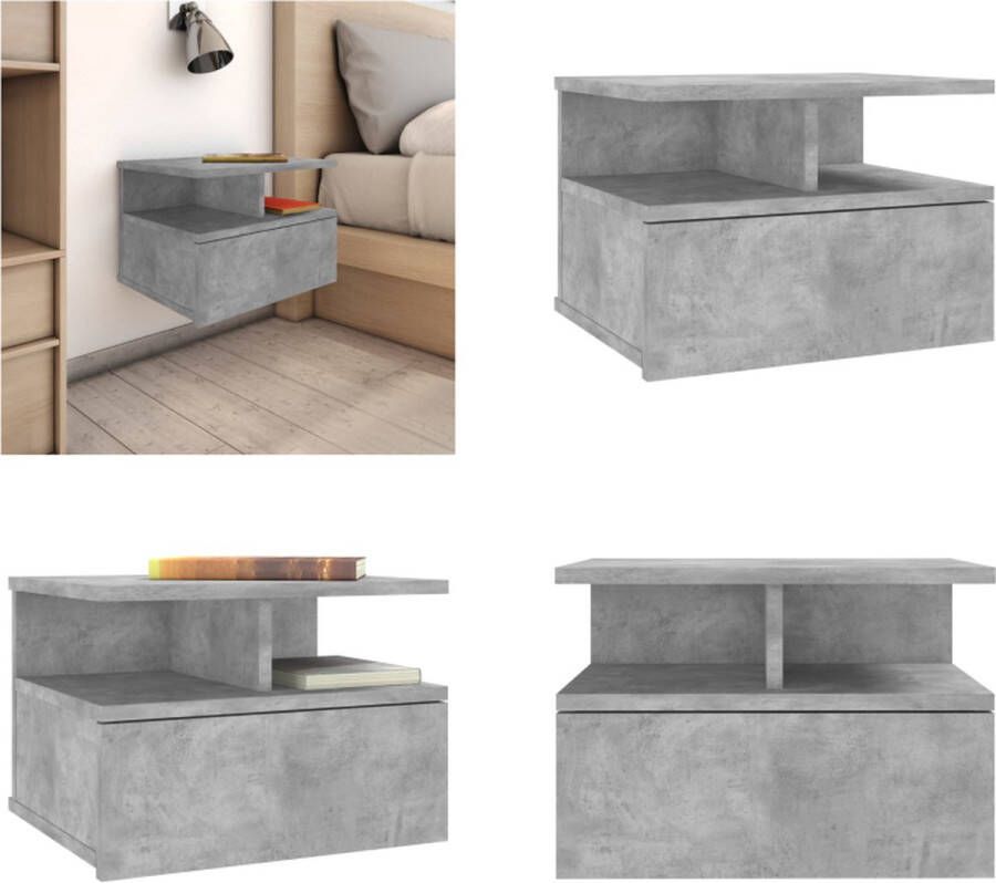 VidaXL Nachtkastje zwevend 40x31x27 cm bewerkt hout betongrijs Zwevend Nachtkastje Zwevende Nachtkastjes Wandgemonteerd Nachtkastje Wandgemonteerd Nachtkastjes