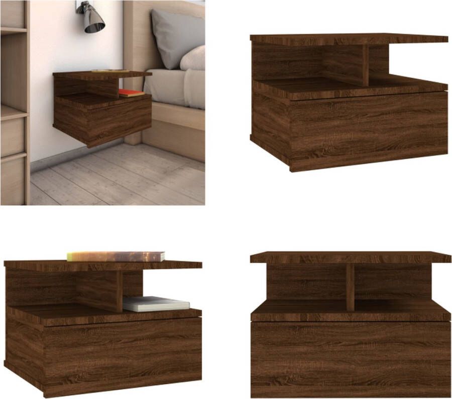 VidaXL Nachtkastje zwevend 40x31x27 cm bewerkt hout bruineikenkleurig Zwevend Nachtkastje Zwevende Nachtkastjes Nachtkastje Bedkastje