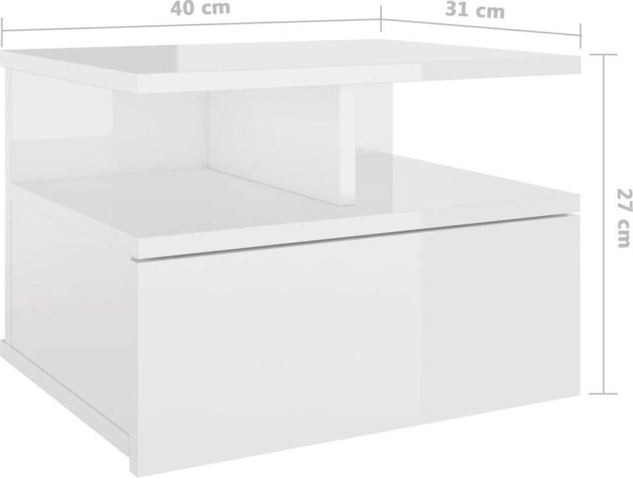 VidaXL -Nachtkastje-zwevend-40x31x27-cm-bewerkt-hout-hoogglans-wit - Foto 2