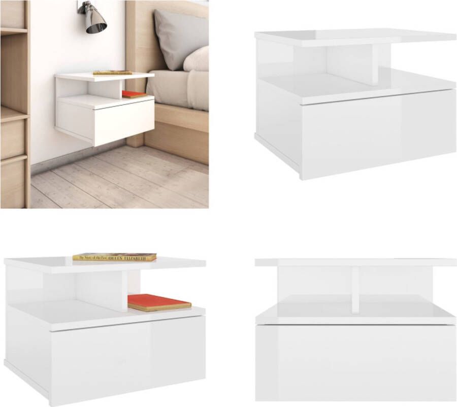 VidaXL Nachtkastje zwevend 40x31x27 cm bewerkt hout hoogglans wit Zwevend Nachtkastje Zwevende Nachtkastjes Wandgemonteerd Nachtkastje Wandgemonteerd Nachtkastjes