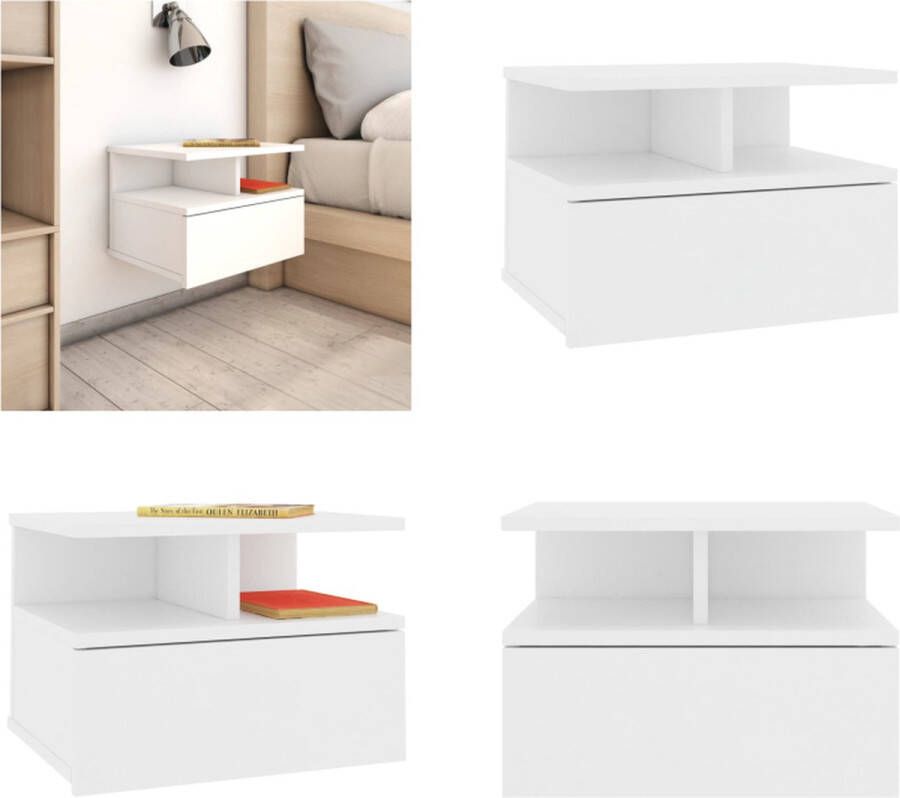 VidaXL Nachtkastje zwevend 40x31x27 cm bewerkt hout wit Zwevend Nachtkastje Zwevende Nachtkastjes Wandgemonteerd Nachtkastje Wandgemonteerd Nachtkastjes