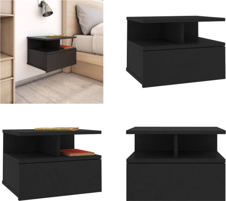 VidaXL Nachtkastje zwevend 40x31x27 cm bewerkt hout zwart Zwevend Nachtkastje Zwevende Nachtkastjes Wandgemonteerd Nachtkastje Wandgemonteerd Nachtkastjes