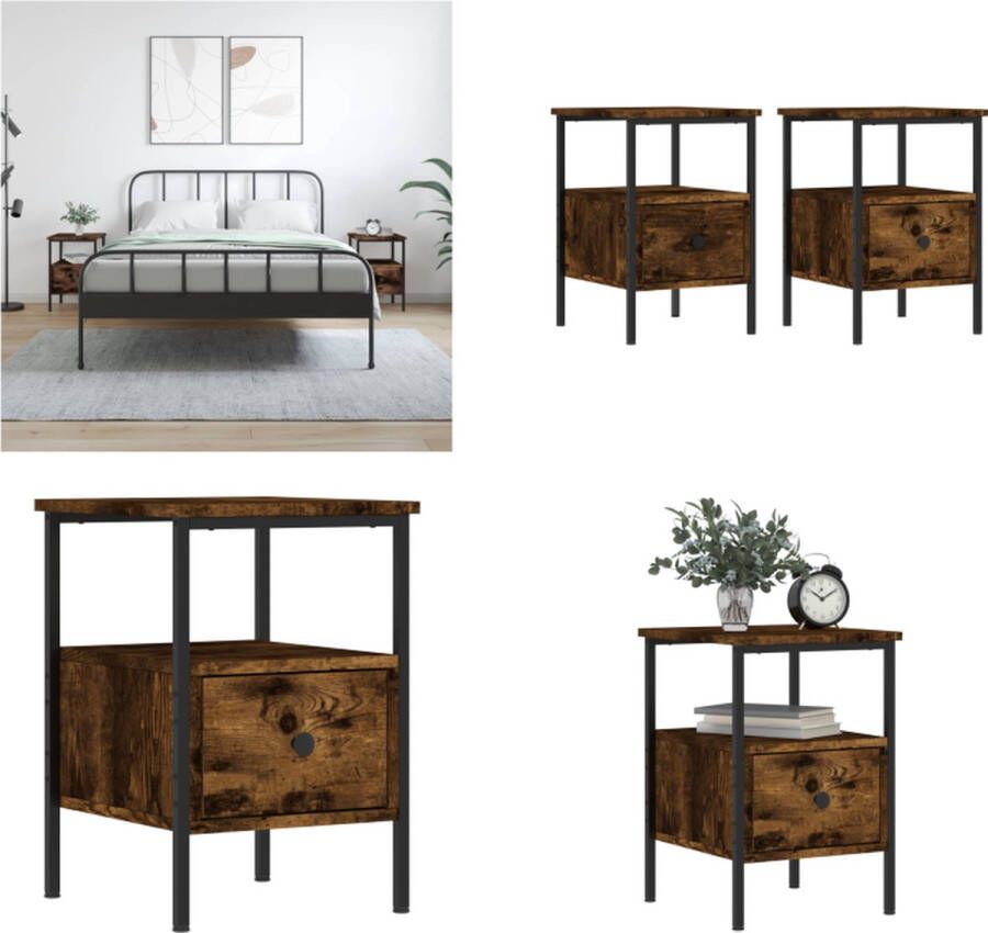 Prolenta Premium INFIORI Nachtkastjes 2 st 34x36x50 cm bewerkt hout gerookt eikenkleurig