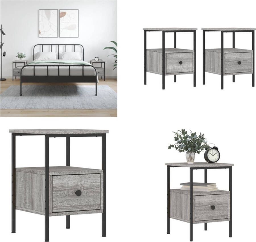 Prolenta Premium INFIORI Nachtkastjes 2 st 34x36x50 cm bewerkt hout grijs sonoma eiken - Foto 2