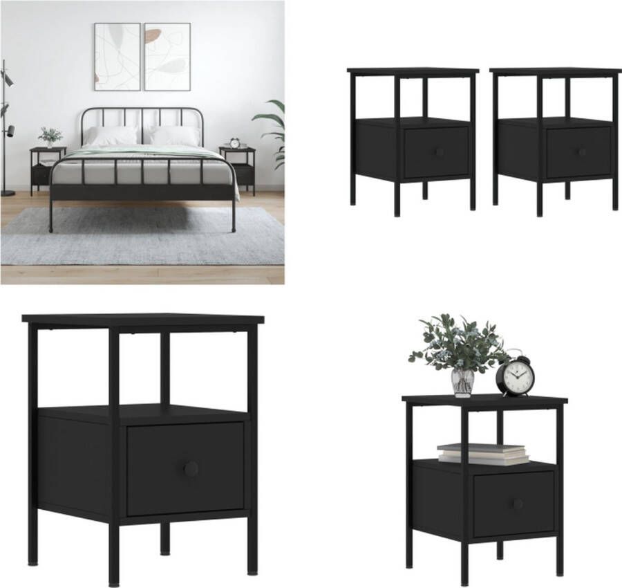 VidaXL Nachtkastjes 2 st 34x36x50 cm bewerkt hout zwart Nachtkastje Nachtkastjes Kast Slaapkamermeubel