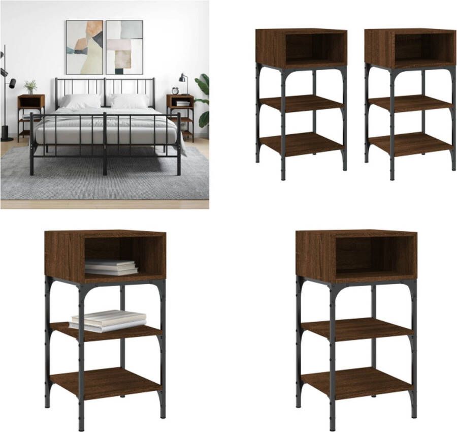 VidaXL Nachtkastjes 2 st 35x34-5x70 cm bewerkt hout bruineikenkleurig Nachtkastje Nachtkastjes Kast Bijzettafeltje