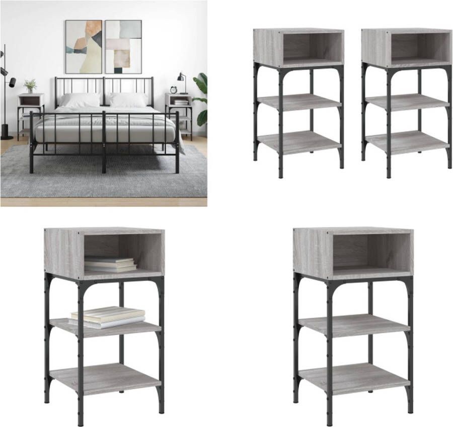 VidaXL Nachtkastjes 2 st 35x34-5x70 cm bewerkt hout grijs sonoma eiken Nachtkastje Nachtkastjes Kast Bijzettafeltje