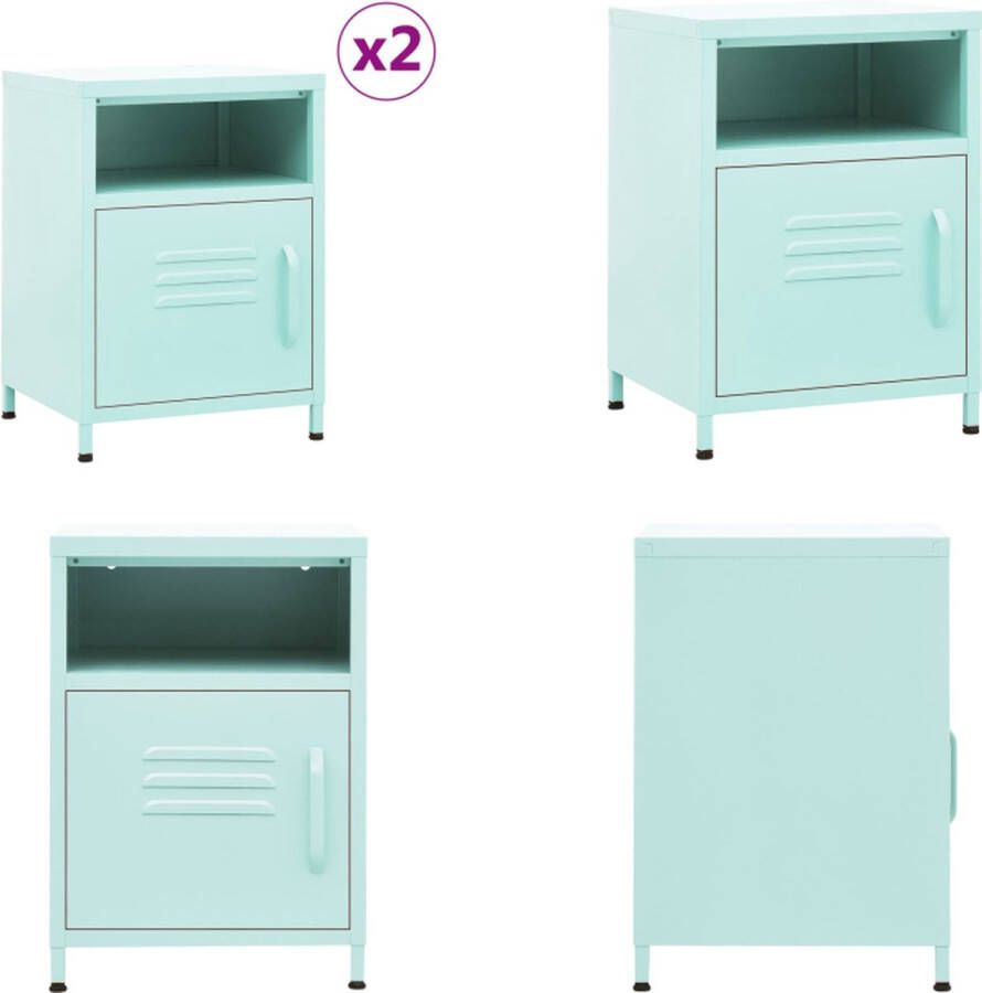 VidaXL Nachtkastjes 2 st 35x35x51 cm staal mintkleurig Nachtkastje Nachtkastjes Nachttafel Nachttafels