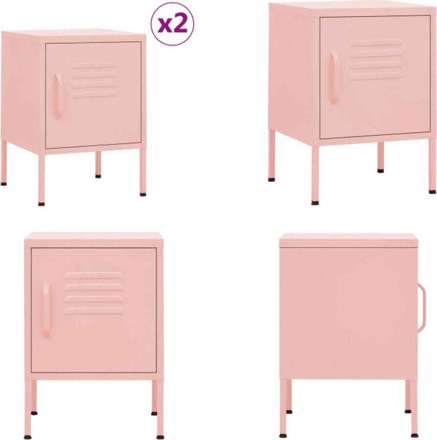 VidaXL Nachtkastjes 2 st 35x35x51 cm staal roze Nachtkastje Nachtkastjes Nachttafel Nachttafels