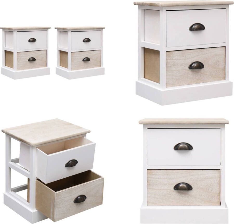 VidaXL Nachtkastjes 2 st 38x28x45 cm paulowniahout wit en naturel Kastje Kastjes Nachtkastje Nachttafel