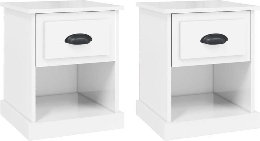 VidaXL Nachtkastjes Hoogglans Wit Set van 2 Nachtkastjes Nachtkasten Slaapkamer Meubels Witte Meubelstukken Houten Meubelen