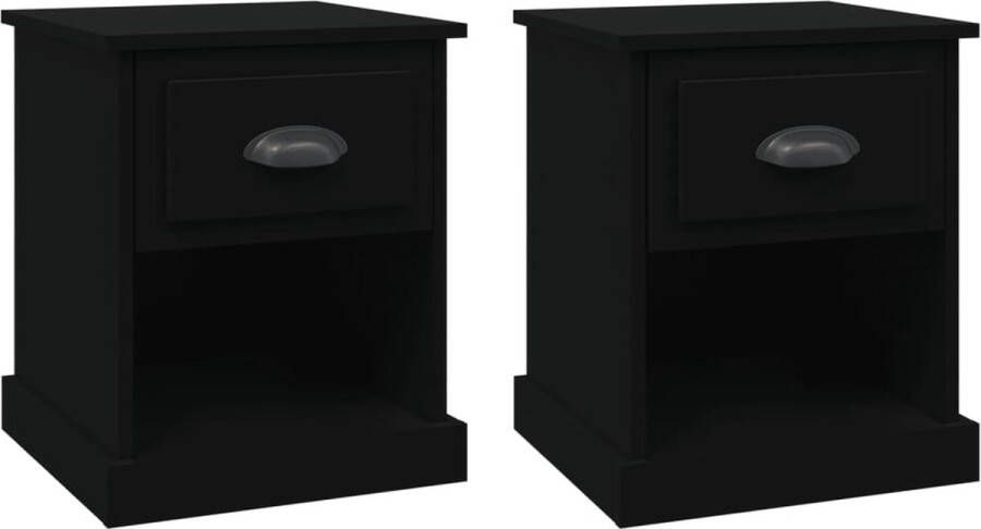 VidaXL Nachtkastjes Set van 2 Bewerkt hout Zwart Nachtkastje Slaapkamer Meubilair Zwarte Meubelstukken Houten Nachtkastjes Compact Nachtkastje