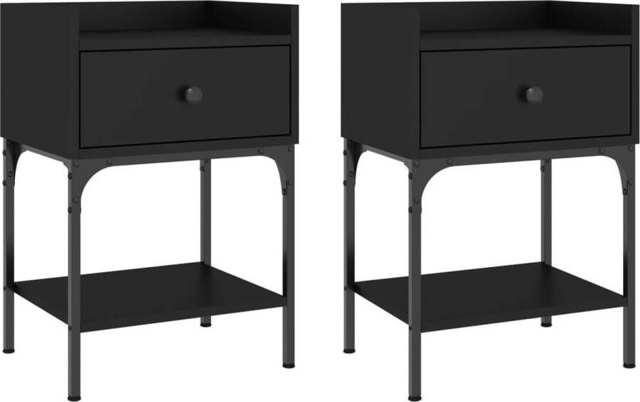 VidaXL Nachtkastjes 2 stuks Zwart Bewerkt hout Nachtkastjes Bijzettafels Slaapkamermeubilair Zwarte Meubels Houten Meubels Opbergkasten Dressoir