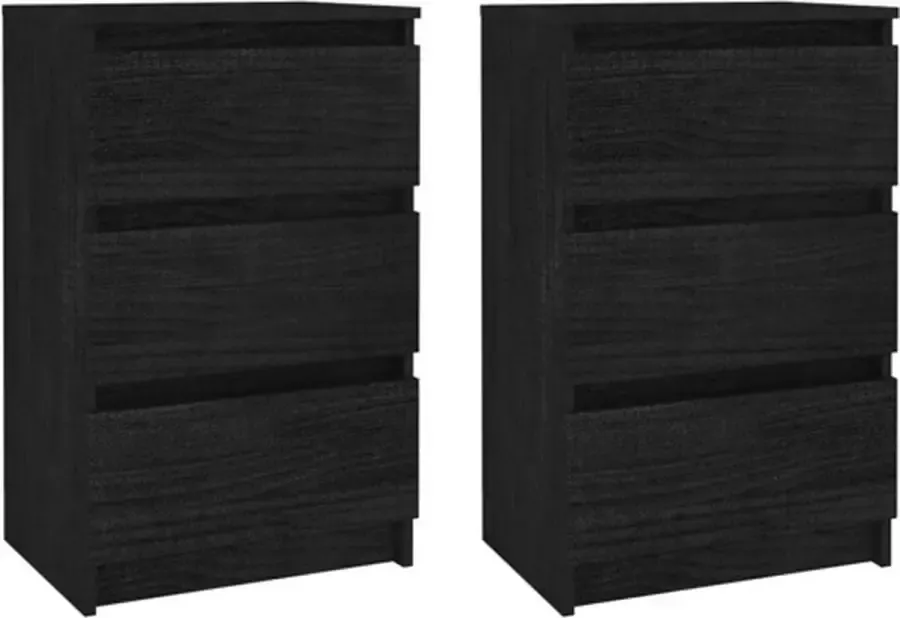 VidaXL Nachtkastjes 2 st 40x29.5x64 cm massief grenenhout zwart - Foto 2