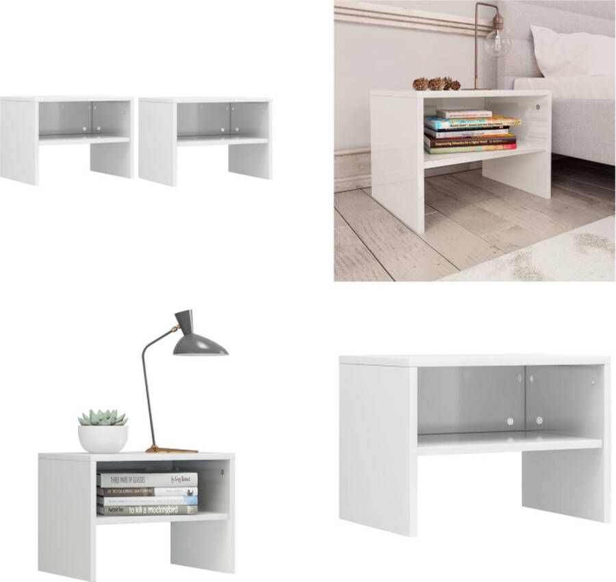 VidaXL Nachtkastjes 2 st 40x30x30 cm bewerkt hout hoogglans wit Nachtkastje Nachtkastjes Bedkastje Bedkastjes