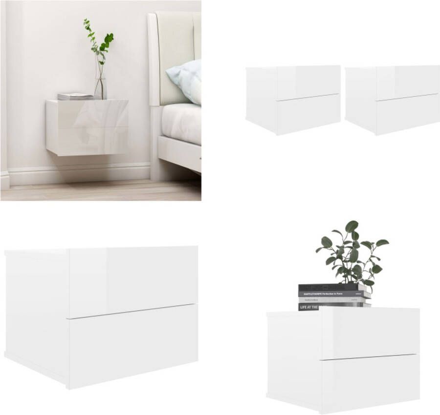 VidaXL Nachtkastjes 2 st 40x30x30 cm bewerkt hout hoogglans wit Nachtkastje Nachtkastjes Nachttafeltje Nachttafeltjes