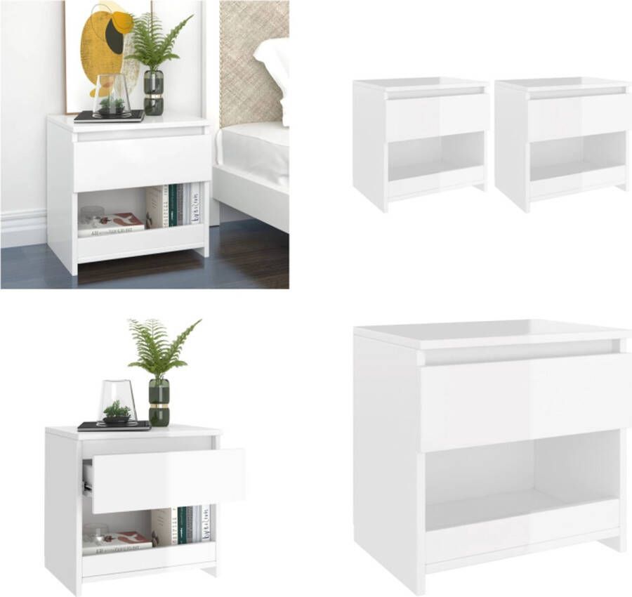 VidaXL Nachtkastjes 2 st 40x30x39 cm bewerkt hout hoogglans wit Nachtkastje Nachtkastjes Telefoonkast Telefoonkasten