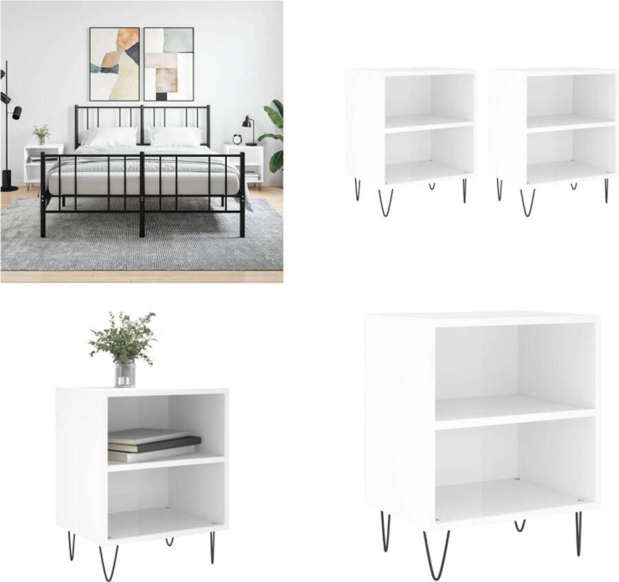 VidaXL Nachtkastjes 2 st 40x30x50 cm bewerkt hout hoogglans wit Nachtkastje Nachtkastjes Bijzettafel Wandkastje - Foto 2