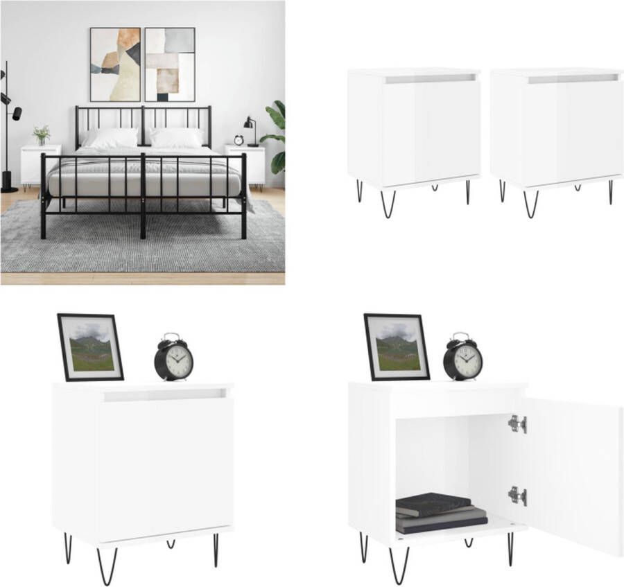 VidaXL Nachtkastjes 2 st 40x30x50 cm bewerkt hout hoogglans wit Nachtkastje Nachtkastjes Bijzettafel Wandkastje