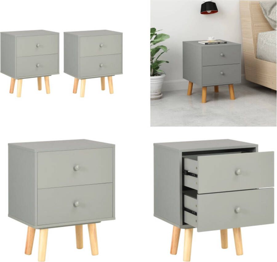 VidaXL Nachtkastjes 2 st 40x30x50 cm massief grenenhout grijs Nachtkast Nachtkasten Houten Nachtkast Houten Nachtkasten
