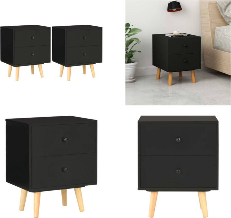 VidaXL Nachtkastjes 2 st 40x30x50 cm massief grenenhout zwart Nachtkast Nachtkasten Houten Nachtkast Houten Nachtkasten