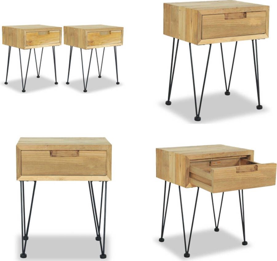 VidaXL -Nachtkastjes-2-st-40x30x50-cm-massief-teakhout