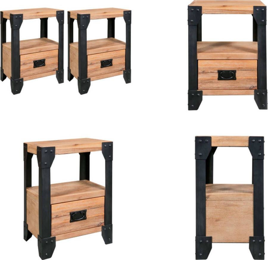 VidaXL Nachtkastjes 2 st 40x30x54 cm massief acaciahout staal Nachtkast Nachtkasten Nachtkastje Nachtkastjes