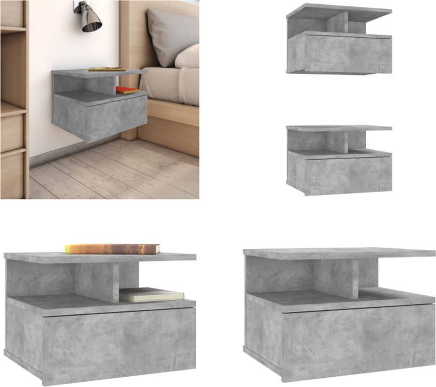 VidaXL Nachtkastjes 2 st 40x31x27 cm bewerkt hout betongrijs Zwevend Nachtkastje Zwevende Nachtkastjes Wandgemonteerd Nachtkastje Wandgemonteerd Nachtkastjes