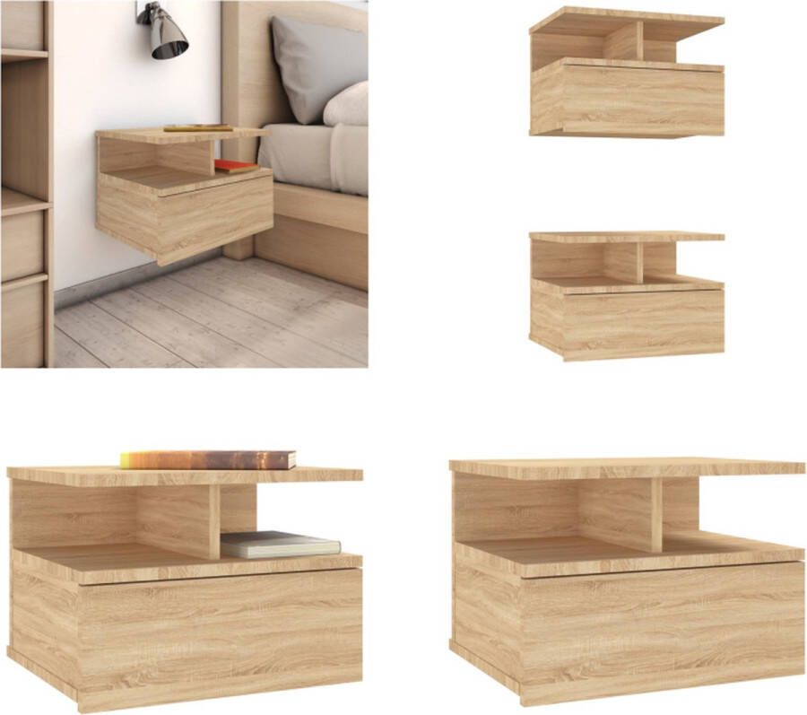 VidaXL Nachtkastjes 2 st 40x31x27 cm bewerkt hout sonoma eikenkleurig Zwevend Nachtkastje Zwevende Nachtkastjes Wandgemonteerd Nachtkastje Wandgemonteerd Nachtkastjes