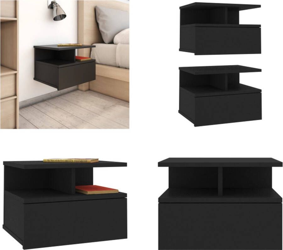 VidaXL Nachtkastjes 2 st 40x31x27 cm bewerkt hout zwart Zwevend Nachtkastje Zwevende Nachtkastjes Wandgemonteerd Nachtkastje Wandgemonteerd Nachtkastjes