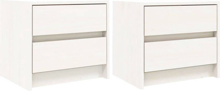 VidaXL Nachtkastjes Set van 2 Wit Grenenhout Nachtkastje Kastje Slaapkamer Meubilair Massief Hout Grenenhout Witte Meubels Opbergruimte Vintage Stijl Landelijke Stijl Modern Design Woonaccessoires