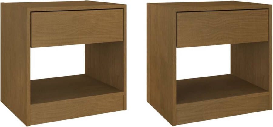 VidaXL Nachtkastjes 2 st massief grenenhout honingbruin Nachtkastjes Bedkasts Meubilair Houtmeubelen Grenenhouten Meubil Landelijke Stijl Salontafel Livingroom Furniture