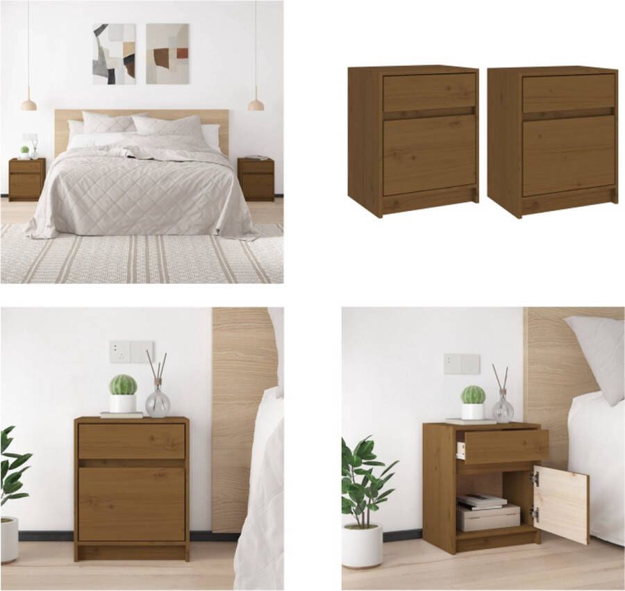 VidaXL Nachtkastjes 2 st 40x31x50 cm massief grenenhout honingbruin Nachtkastje Nachtkastjes Nacht Kastje Nacht Kastjes