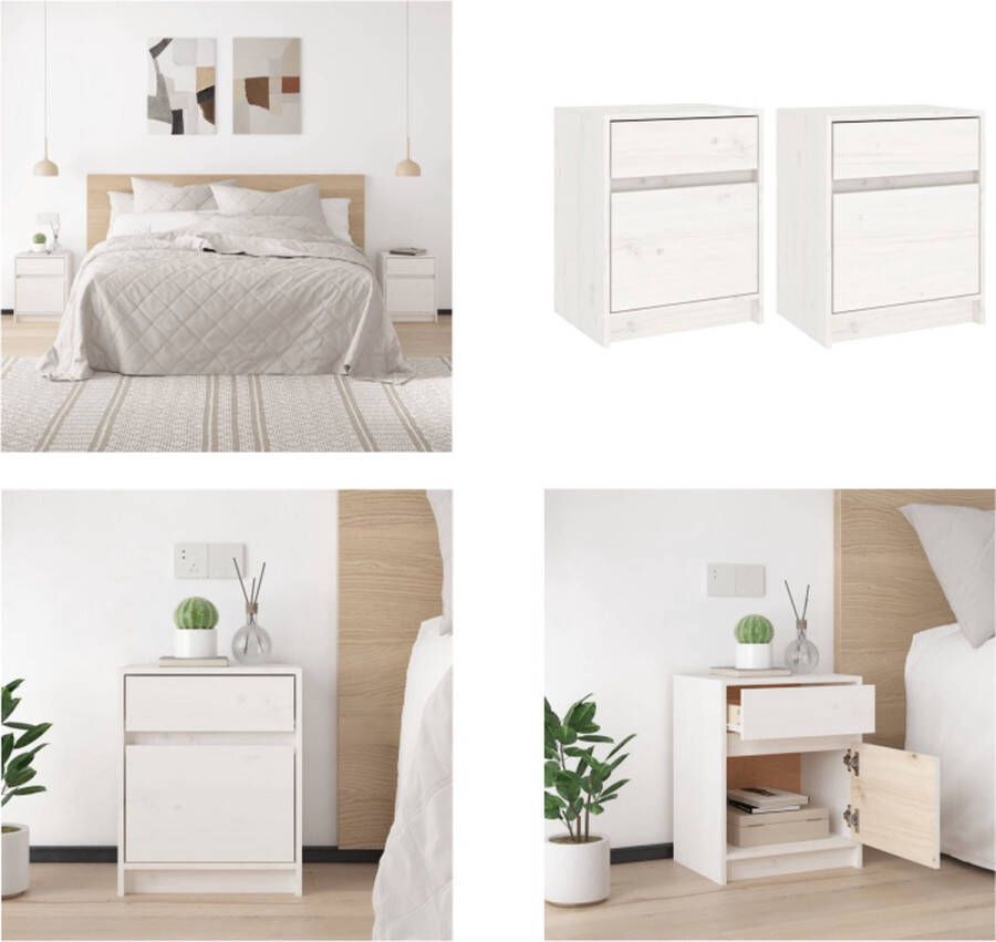 VidaXL Nachtkastjes 2 st 40x31x50 cm massief grenenhout wit Nachtkastje Nachtkastjes Nacht Kastje Nacht Kastjes