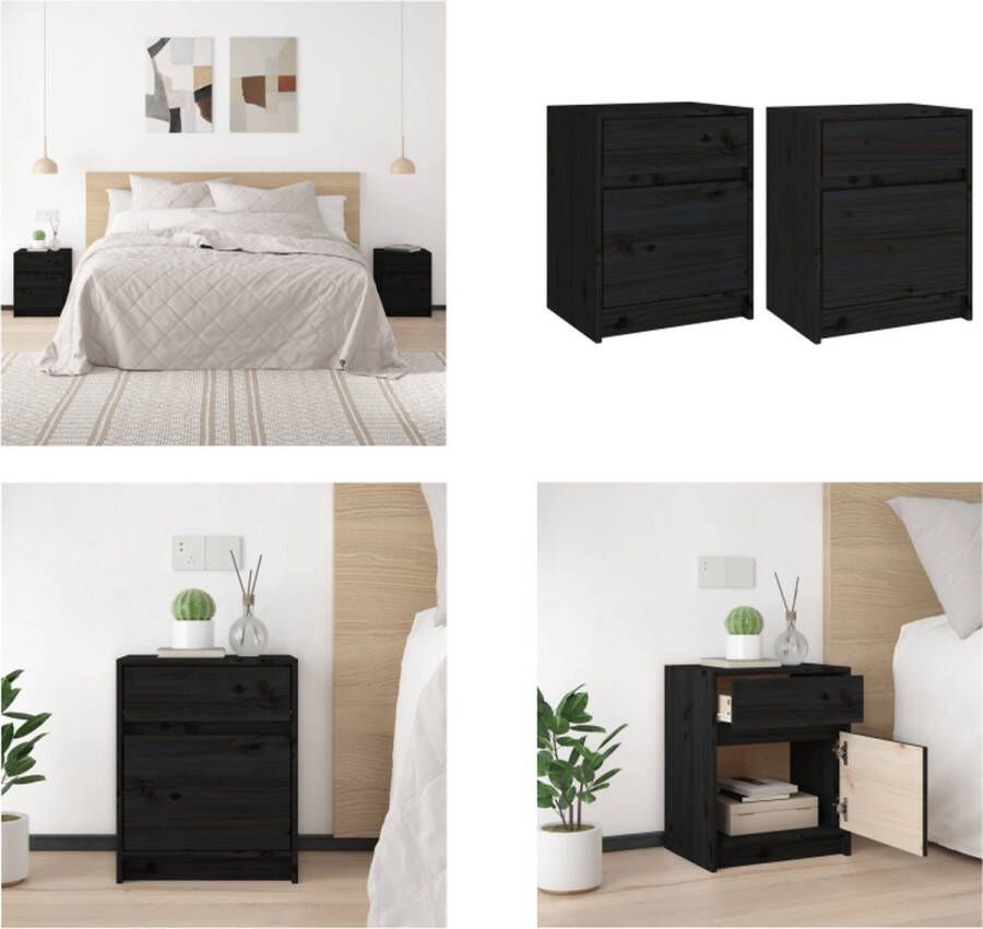 VidaXL Nachtkastjes 2 st 40x31x50 cm massief grenenhout zwart Nachtkastje Nachtkastjes Nacht Kastje Nacht Kastjes