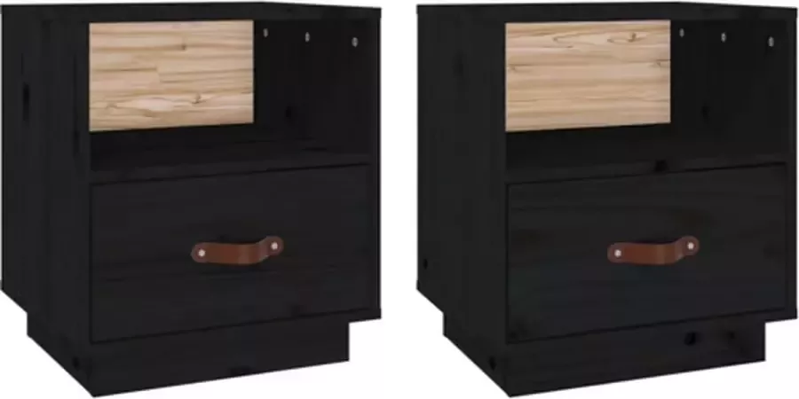 VidaXL -Nachtkastjes-2-st-40x34x45-cm-massief-grenenhout-zwart - Foto 4
