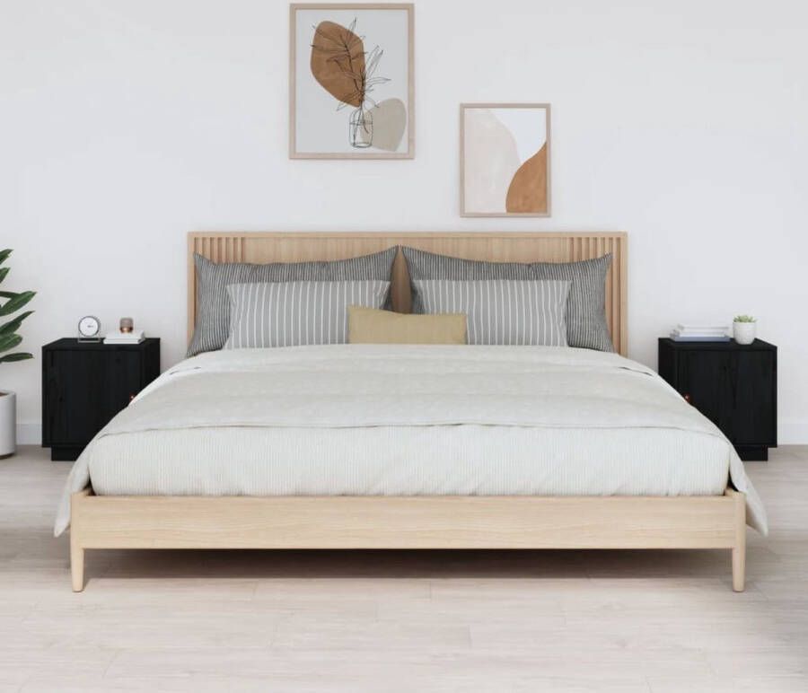 VidaXL -Nachtkastjes-2-st-40x34x45-cm-massief-grenenhout-zwart