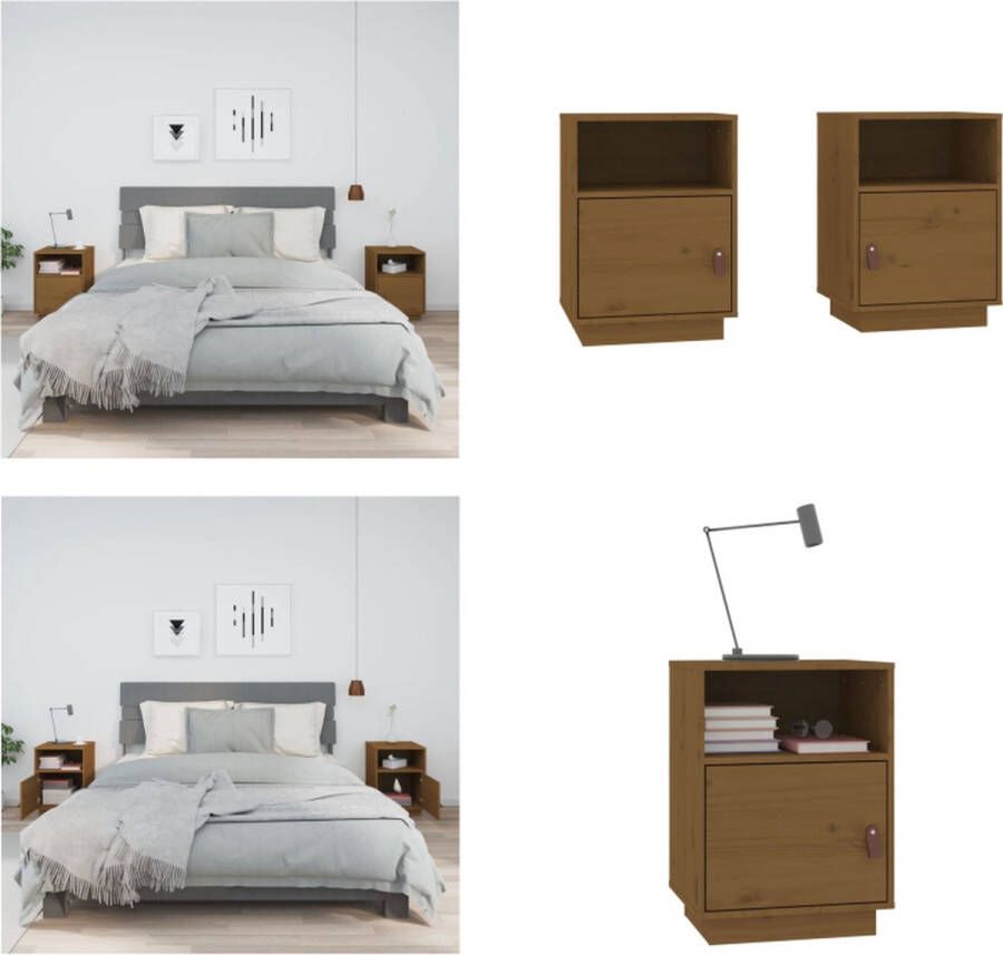 VidaXL -Nachtkastjes-2-st-40x34x55-cm-massief-grenenhout-honingbruin - Foto 3