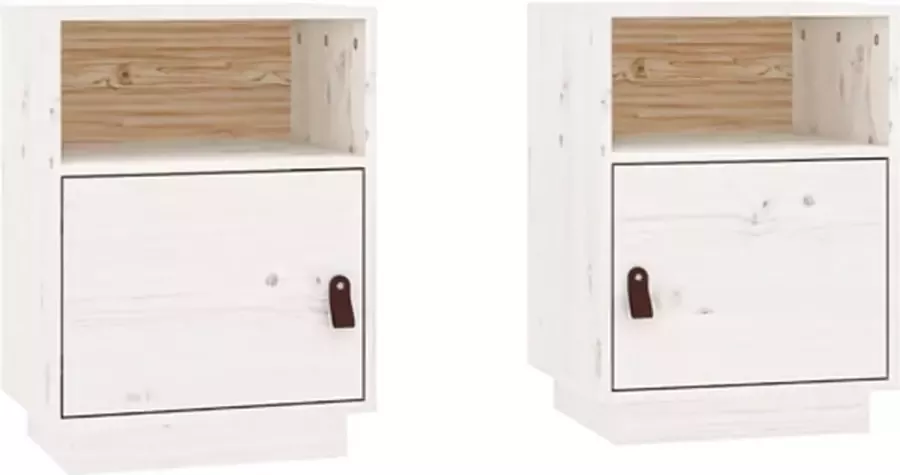 VidaXL -Nachtkastjes-2-st-40x34x55-cm-massief-grenenhout-wit - Foto 3