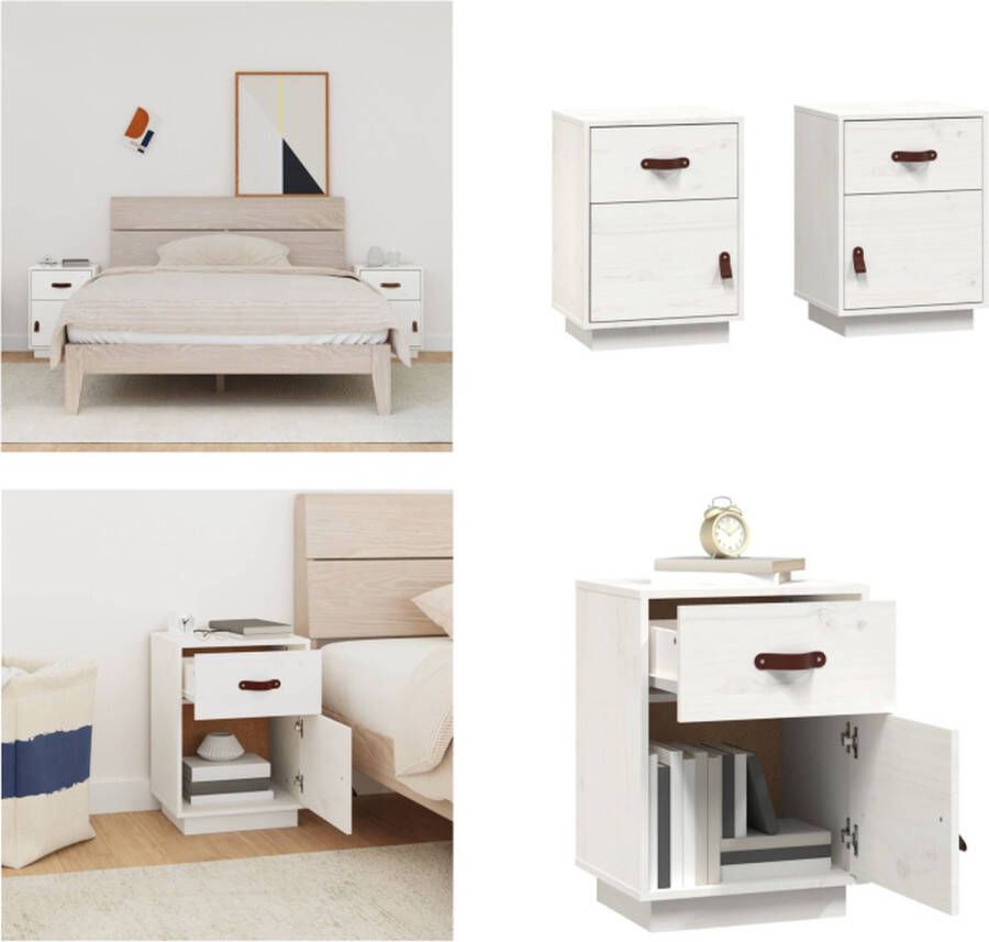 VidaXL -Nachtkastjes-2-st-40x34x55-cm-massief-grenenhout-wit - Foto 3