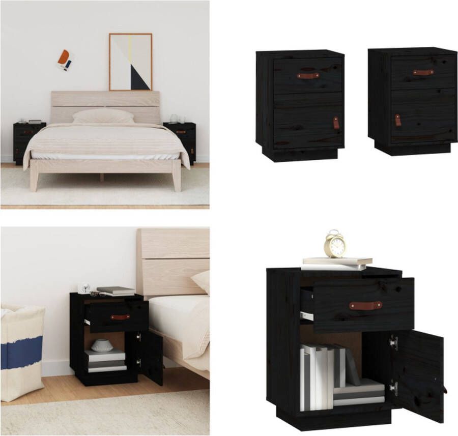 VidaXL -Nachtkastjes-2-st-40x34x55-cm-massief-grenenhout-zwart - Foto 2