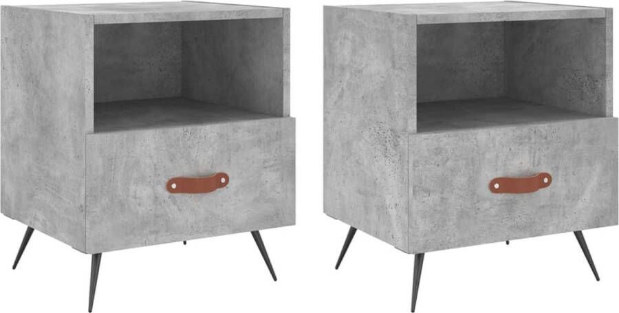 VidaXL Nachtkastjes Set van 2 Betongrijs 40x35x47 5 cm Nachtkastje Kastje Slaapkamer Meubilair Beton Grijs Houten Kast Bijzettafels Modern Design Opbergvak Lade Metaal Poten Set Van 2