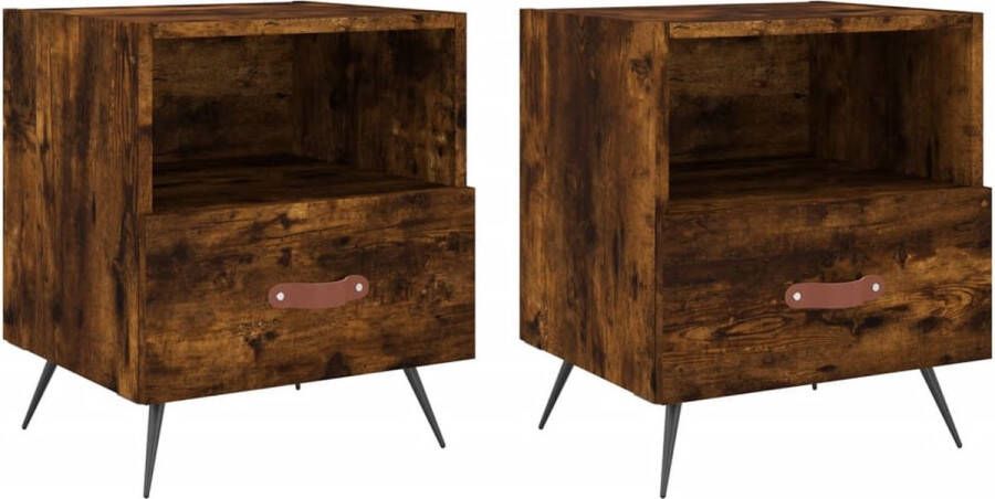 VidaXL Nachtkastjes 2 stuks Gerookt Eiken 40x35x47 5 cm Nachtkastje Kast Meubilair Slaapkamermeubelen Bruine Kast Houten Kast Vintage Kast Modern Design Bergruimte Display Functie Metalen Poten - Foto 2