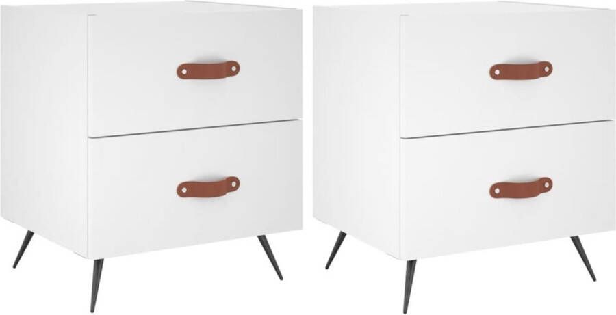 VidaXL Nachtkastjes Set van 2 Wit Bewerkt Hout Nachtkastje Nachtkastjes Meubels Slaapkamermeubelen Houten Meubels Wit Meubel Modern Meubel Bergruimte Lade