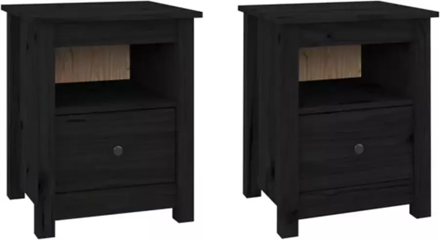 VidaXL -Nachtkastjes-2-st-40x35x49-cm-massief-grenenhout-zwart - Foto 5