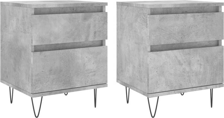 VidaXL Nachtkastjes Set van 2 Betongrijs Hout & Metaal Nachtkastjes Kast Slaapkamerinrichting Betonlook Houten Meubels Modern Design Vintage Stijl Opslagoplossing Woonaccessoires