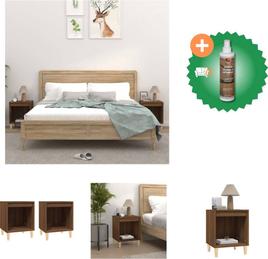 VidaXL Nachtkastje Bruineiken 40x35x50cm Duurzaam bewerkt hout Voldoende opbergruimte Houten poten Stabiel tafelblad Inclusief montagehandleiding (2 stuks) Kast Inclusief Houtreiniger en verfrisser